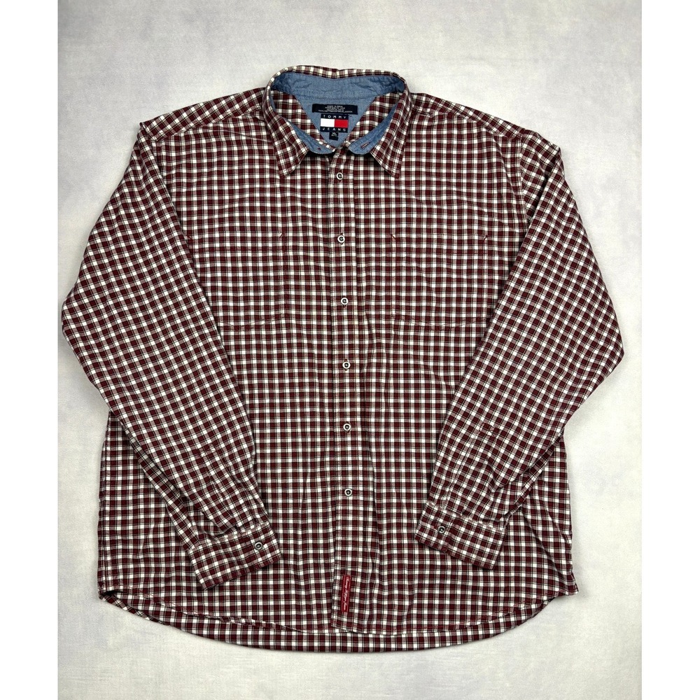 Vintage Tommy Hilfiger Jeans Shirt‎ XL Red Burgundy Check 261520 05/2003 XL